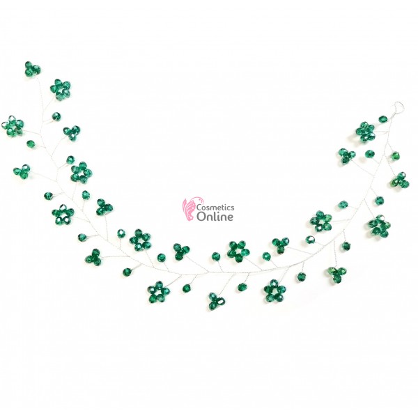 Accesoriu modern pentru decor par WED55 Argintiu cu cristale de 35cm - Turcoaz
